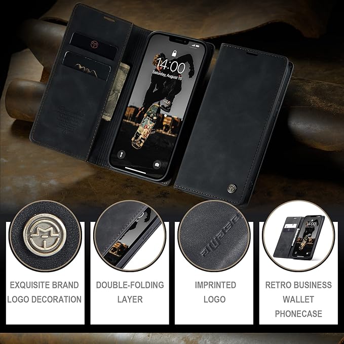 for iPhone 13 Pro Max Case, Flip Wallet Leather Case with Card Holder Magnetic Closure Shockproof Kickstand Protective Phone Cases Cover for iPhone 13 Pro Max, Black