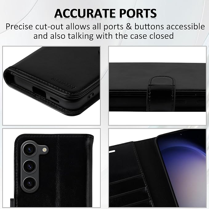 MONASAY Wallet Case Compatible for Galaxy S23+Plus 5G,[RFID Blocking] Flip Folio Leather Cell Phone Cover with Credit Card Holder，6.6 inch, Black