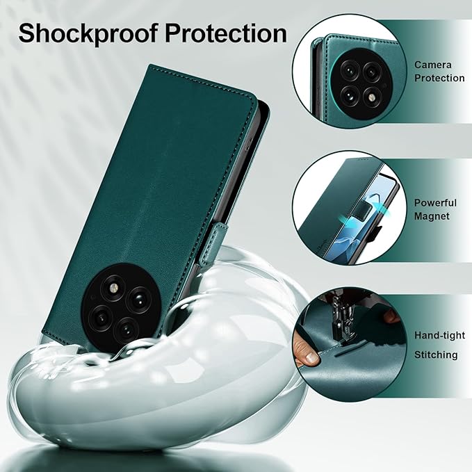 Wallet Flip Case for OnePlus 13 5G - [RFID Blocking] Luxury PU Leather Card Holder Magnetic Phone Cover with Kickstand,Shockproof Protective Case,Green