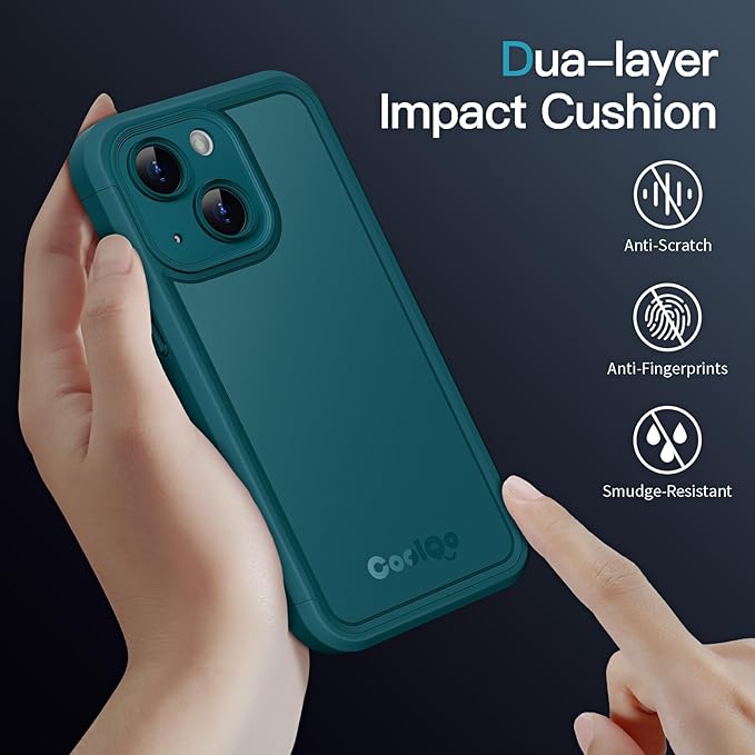 COOLQO Magnetic for iPhone 13 Case, Compatible with MagSafe, Dual Layer Design Military Grade Protection, Translucent Matte Scratch-Resistant Back Protective Shockproof Phone Case, Green