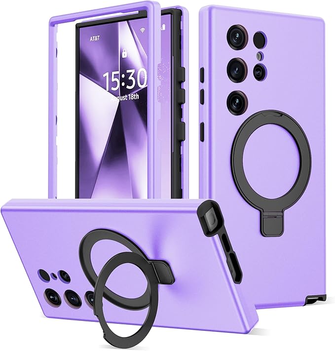 Designed for Samsung Galaxy S24 Ultra Case with Magnetic Ring Stand [Compatible with Mag-Safe][Military Grade Drop Protection][Build in Kickstand] S24 Ultra Phone Case 6.8",Light Purple