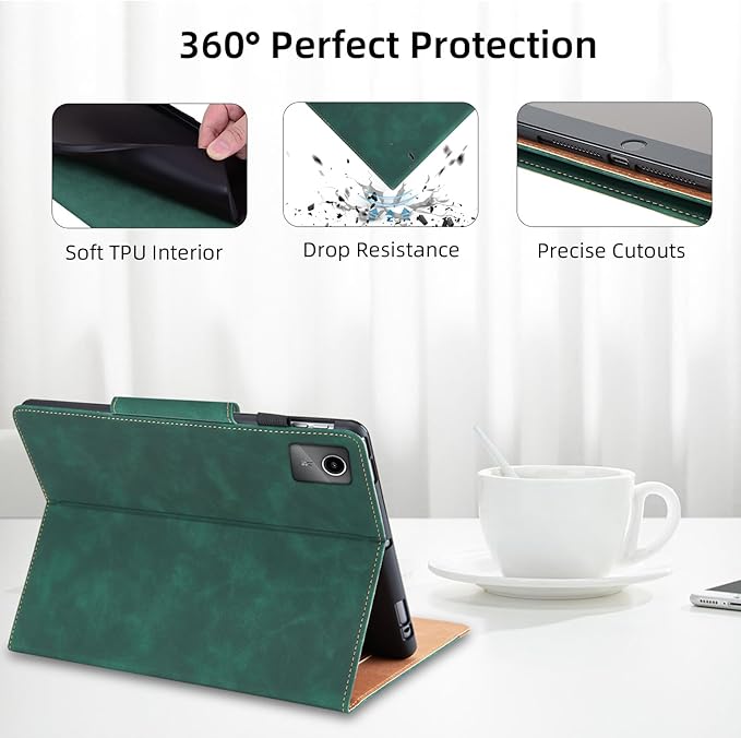 Case for Lenovo Tab M11 (TB-330FU/TB-331FC)/Tab K11 LTE 11 Inch 2024 - Multi-Angle Viewing Stand Cover with Pocket, PU Leather Folio Case with Magnetic Clasp, Auto Wake/Sleep Smart Tablet Cover, Green