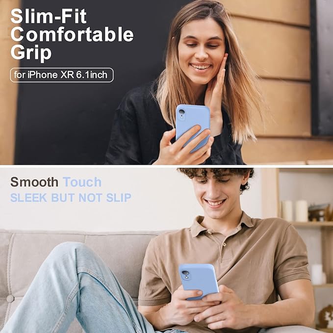 Vooii Compatible with iPhone XR Case, Upgraded Liquid Silicone with [Flat Edges] [Camera Protection] [Soft Anti-Scratch Microfiber Lining] Phone Case for iPhone 10 XR 6.1 inch - Light Blue