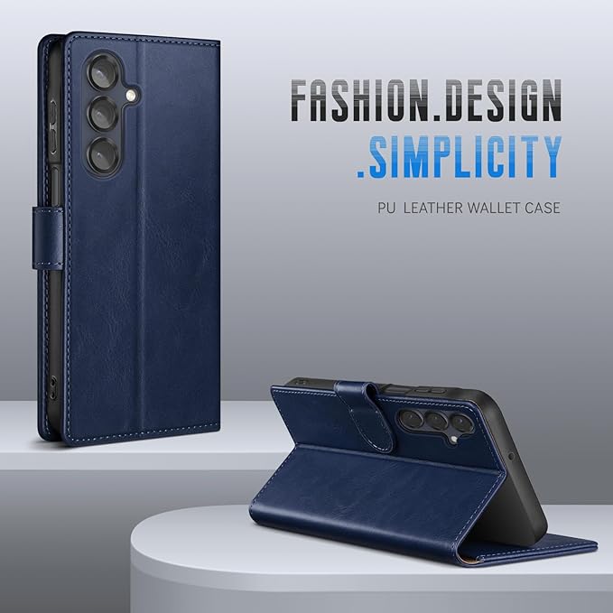 Wallet Case for Samsung Galaxy S25 5G Magnetic Flip Leather Folio Cover with RFID-Blocking Credit Card Holder, Women Men Protective Phone Case Compatible with Samsung S25, Blue