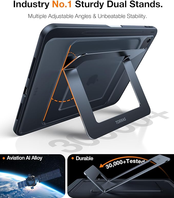 TORRAS for iPad Air 13 inch Case (M3 2025/ M2 2024), iPad Pro 12.9 Case (2022/2021), Ultra Stable Stand, Multiple Adjustable Viewing Angles, Slim Protective Kickstand with Pencil Holder, Black