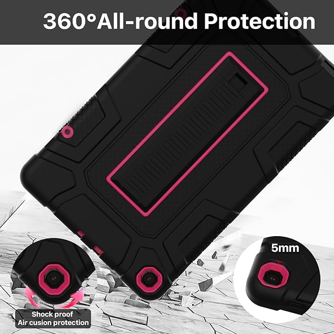 Case for Samsung Galaxy Tab A 10.1 2019,Hybrid Shockproof Rugged Drop Protection Cover with Kickstand for Samsung Galaxy Tab A 10.1 Inch SM-T510 / T515(Black+Rose)