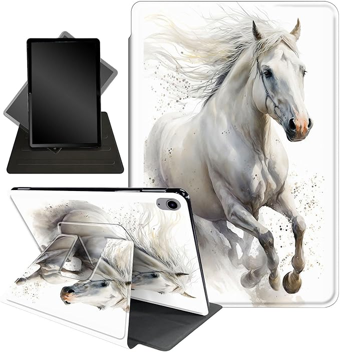 Case for Lenovo Tab P11 Plus Case 2021 (TB-J616F / J616X), 360 Degree Rotating Folding Stand,with Auto Sleep/Wake Case for Lenovo Tab P11 11” 2020 (TB-J606F TB-J606X),Cool Animal Horse White