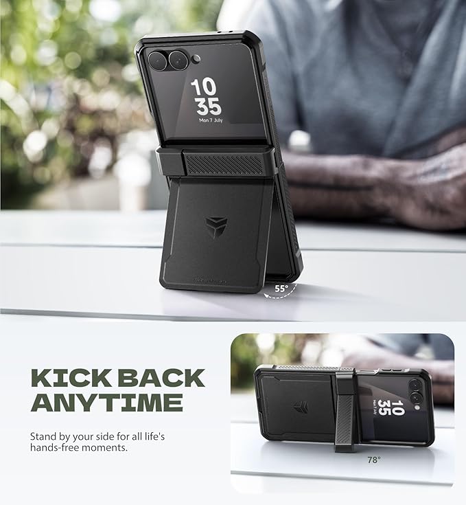 Dexnor for Samsung Galaxy Z Flip 7 Case with Dual Kickstands & Auto-Close Hinge Protection & Screen Protector, Full-Body Rugged Shockproof Protective Cover Bumper Cases for Galaxy Z Flip 7,Black