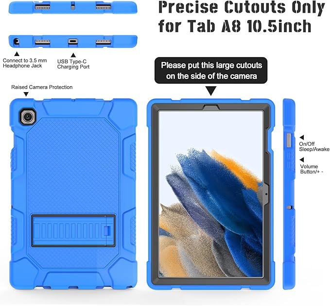 Rantice Galaxy Tab A8 10.5 Case with Kickstand, Hybrid Shockproof Rugged Cover for Samsung A8 Tablet Case 10.5 Inch (SM-X200/X205/X207), Blue+Black