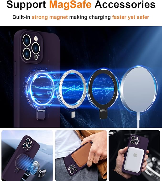 ZHK Liquid Silicone Designed for iPhone 13 pro max Case with Magnet Stand, [Precise Camera Lens Protection][Mil-Grade Drop Shockproof][Soft Anti-Scratch Microfiber Lining] Slim Fit Cover, Purple