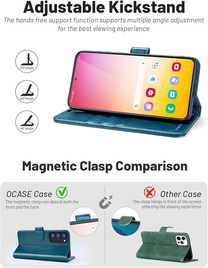 OCASE Compatible with Galaxy S23 5G Wallet Case, PU Leather Flip Folio Case with Card Holders RFID Blocking Kickstand [Shockproof TPU Inner Shell] Phone Cover 6.1 Inch (2023) -Peacock Blue