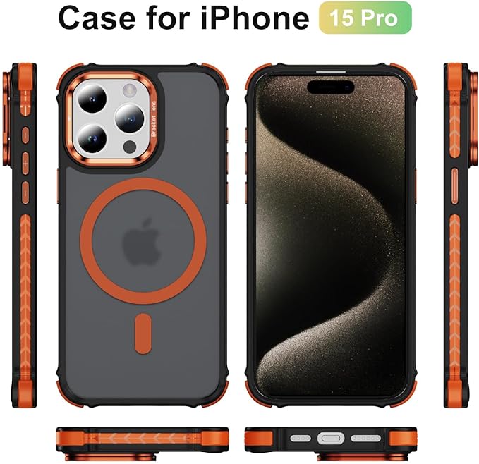 15 Pro Case Magnetic for iPhone 15 Pro Phone,6.1inch [Compatible Fast Wireless Charging][Anti-Slip and Drop-Proof Protective Cover] Magnetic Case for iPhone 15 Pro, Orange