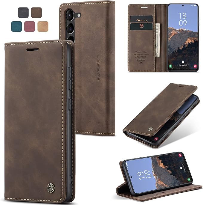 for Samsung Galaxy S23 Plus Case, Flip Wallet Leather Case with Card Holder Magnetic Closure Shockproof Kickstand Protective Phone Cases Cover for Samsung S23 Plus,Coffee