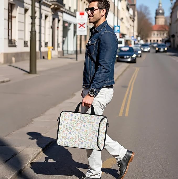 RICHEN 14 15 15.4 15.6 inch Laptop Shoulder Bag Messenger Bag Notebook Handle Sleeve Neoprene Carrying Case with Accessories Pocket (14-15.6 inch, Flowers Swallows)