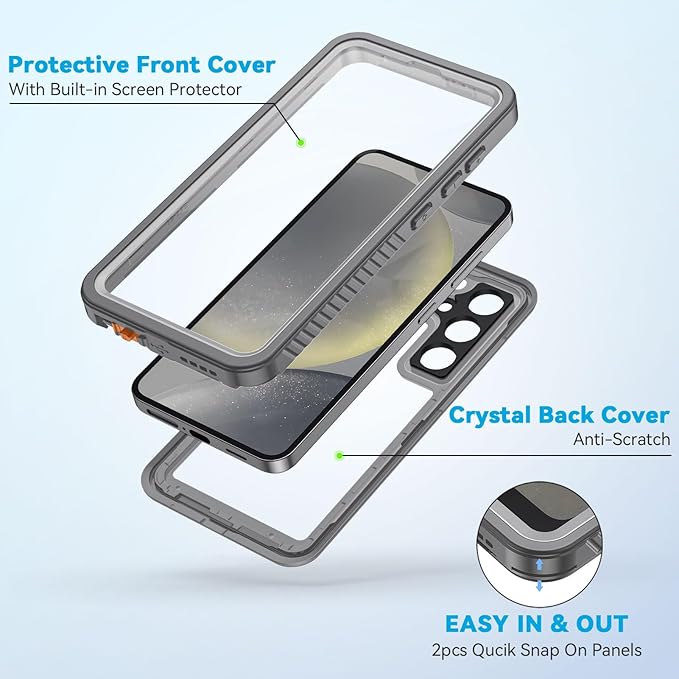 Lanhiem for Samsung Galaxy S24+ Plus Phone Case, IP68 Waterproof Dustproof Case with Built-in Screen Protector, Rugged Full Body Shockproof Protective Cover for Galaxy S24 Plus 6.7 Inch, Marble Gray