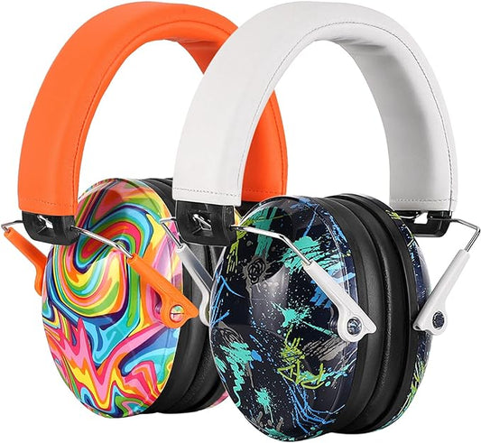 PROHEAR 032 2 Pack Kids Ear Protection, NRR 25dB Childrens Earmuffs, Adjustable Headband Safety Ear Muffs for Sports Events, Concerts, Airports - Orange & White