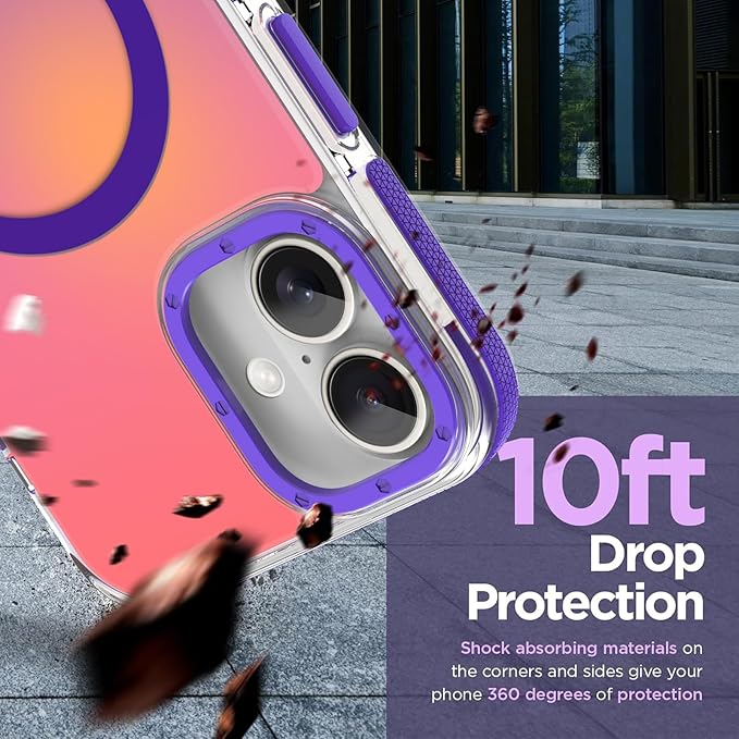 MOWIME Magnetic Case for iPhone 16 [Compatible with Magsafe] [Cute Fashion Fluorescent Design] [1 Screen Protector] Slim Translucent Matte Case for iPhone 16 6.1" 2024, Purple