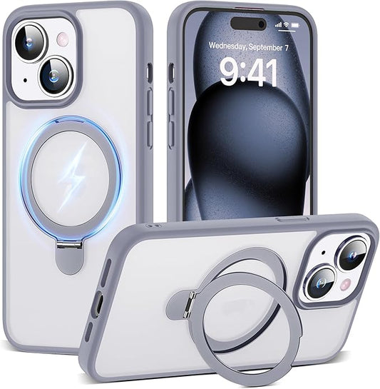 Designed for iPhone 16 Pro Max Case with Magnetic Ring Stand [Compatible with Mag-Safe] [Military Drop Protection] Shockproof Translucent Phone Cover 6.9" for Women Men,Grey