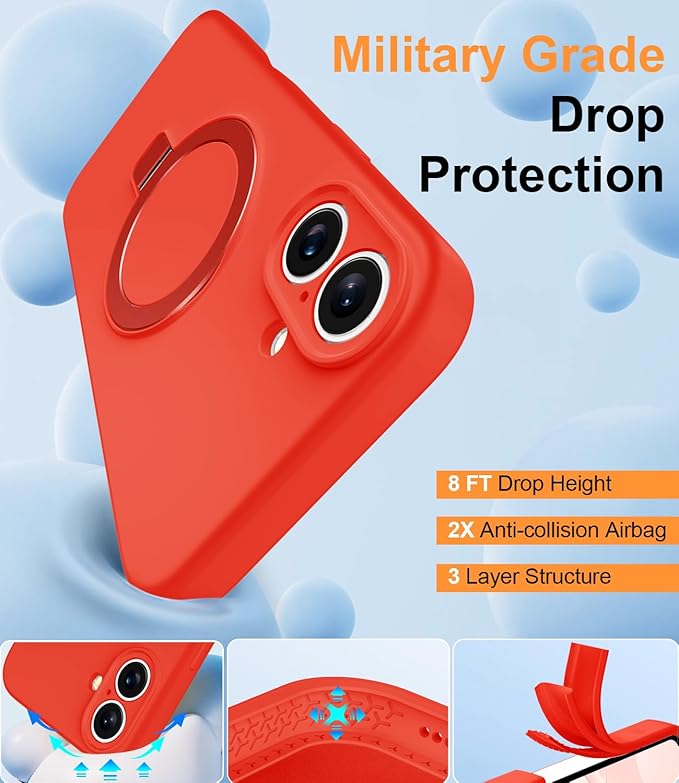 ZHK Liquid Silicone Designed for iPhone 16 Plus Case with Magnet Stand, [Precise Camera Lens Protection][Mil-Grade Drop Shockproof][Soft Anti-Scratch Microfiber Lining] Slim Fit Cover, Red