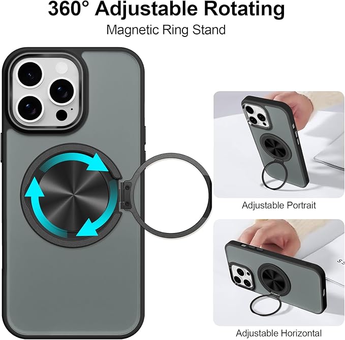 ZIYE Black Case for iPhone 14 Pro Max Case with Stand [Compatible with MagSafe] Slim Heavy Duty Protection Military Grade Shockproof Magnetic Cover with 360 Rotatable Ring Kickstand for Women Men