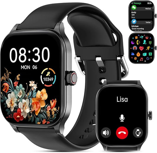 Smart Watch for Women Men(Answer/Make Call), Smartwatches with Heart Rate/SpO2/Sleep/Stress Monitor, IP68 Waterproof Activity Tracker for Android iPhone, 100+ Sports Fitness Watches (Black, 2.01“)