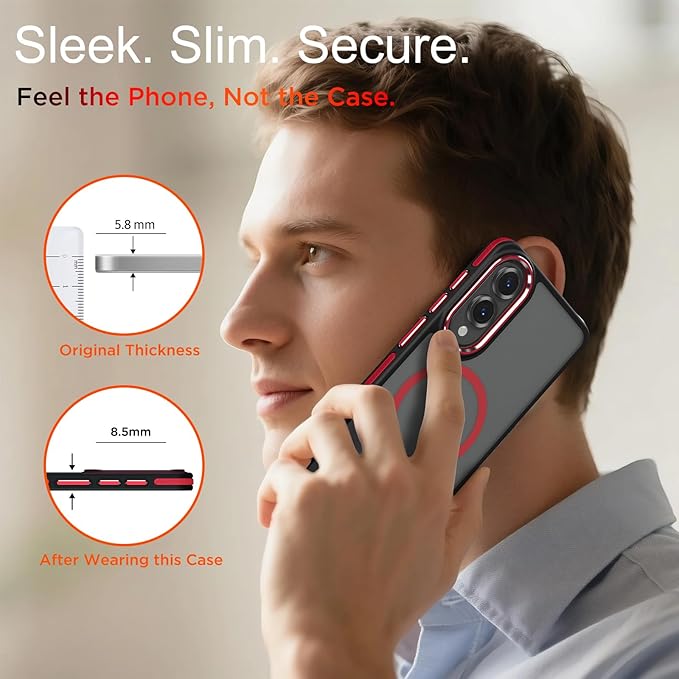 Case for Samsung Galaxy S25 Edge, Matte Translucent Magnetic Cover [Compatible with Magsafe] [Anti-Slip Grip], Military Grade Shockproof Hybrid Color Galaxy S25 Edge Phone Case (Black/Red)