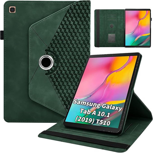 Rotating Case for Samsung Galaxy Tab A 10.1 2019 Model SM-T510/T515,360° Rotating Multi-Angle Viewing Stand Cover PU Leather Business Folio Protective Cases, Green