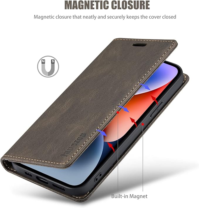 japezop iPhone 14 Case, iPhone 14 Wallet Case with [RFID Blocking] Card Holder Kickstand Magnetic,Leather Flip Case Wallet for iPhone 14 5G 6.1 Inch (Coffee)