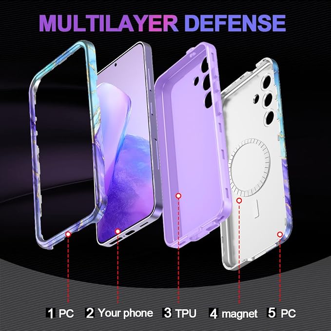 Casetego for Galaxy S24 Case,Compatible with MagSafe,[Military Grade Drop Test] Full Body Protection Slim Shockproof Rugged Marble Women Case for Samsung Galaxy S24 6.2 inch,Cobalt Violet