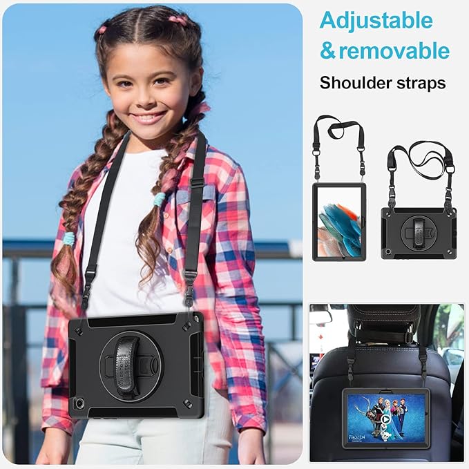 Case for Galaxy Tab A8 10.5 2022: TPU Cover for Samsung Tablet A8 5G with Screen Protector - Stand- Handle - Shoulder Strap - S-Pen Holde- Black