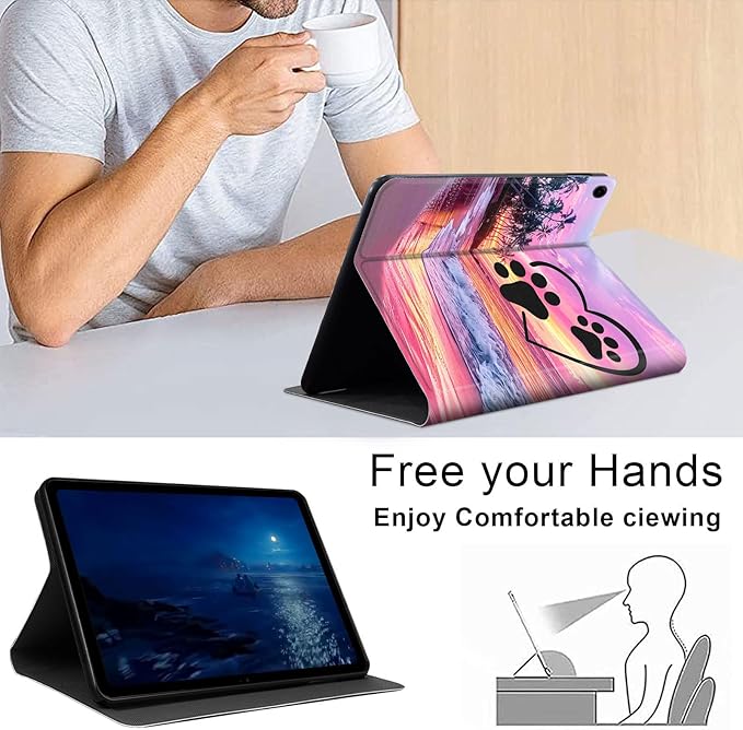 Case for Samsung Galaxy Tab A9+/A9 Plus 11” 2023 Model (SM-X210/X216/X218), Slim PU Leather Stand Cover with Auto Wake/Sleep, Multi-Angle Viewing & Shockproof, Pink Seascape