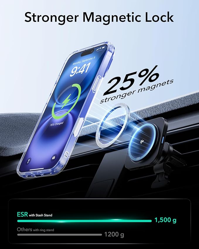 ESR for iPhone 16 Case, Camera Control Button Compatible with MagSafe, Military-Grade Protective Case for iPhone 16,Built-in Stash Stand Phone Case, Scratch-Resistant Back Cover, Clear