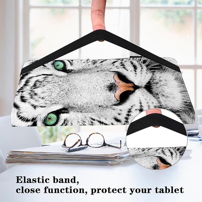 Tablet Case for Lenovo Tab Plus 11.5 Inch 2024, Multi-Angle Viewing Premium PU Leather Case with Hand Strap & Card Slots/Holder for 11.5" Lenovo Tab Plus 2024 Release - White Tiger