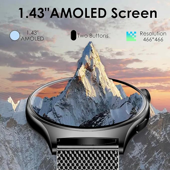 Smart Watch for Men Women, 1.43" HD AMOLED Bluetooth Call Smartwatch Compatible Android iPhone Phones with Fitness Tracker Counter/Heart Rate Sleep Monitor/120+ Sports Modes/IP68 Waterproof, Black