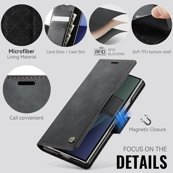 for Samsung Galaxy Z Fold 7 Case, Flip Wallet Leather Case with Card Holder Magnetic Closure Shockproof Kickstand Protective Phone Cases Cover for Galaxy Z Fold 7, Black
