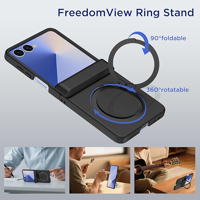 Case for Samsung Galaxy Z Flip 7 with Hinge Protection, Compatible with Magsafe, Built-in Kickstand, Shockproof Rugged Slim Phone Case for Galaxy Z Flip 7 2025 (Black)