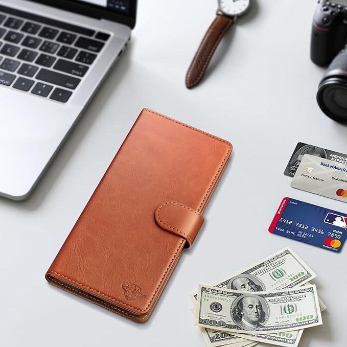 Wallet Case for Samsung Galaxy S25 5G Magnetic Flip Leather Folio Cover with RFID-Blocking Credit Card Holder, Women Men Protective Phone Case Compatible with Samsung S25, Light Brown