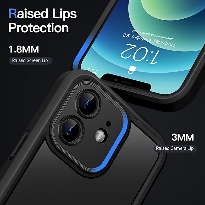 COOLQO Magnetic for iPhone 12 Case, Compatible with MagSafe, Dual Layer Design Military Grade Protection, Translucent Matte Scratch-Resistant Back Protective Shockproof Phone Case, Black