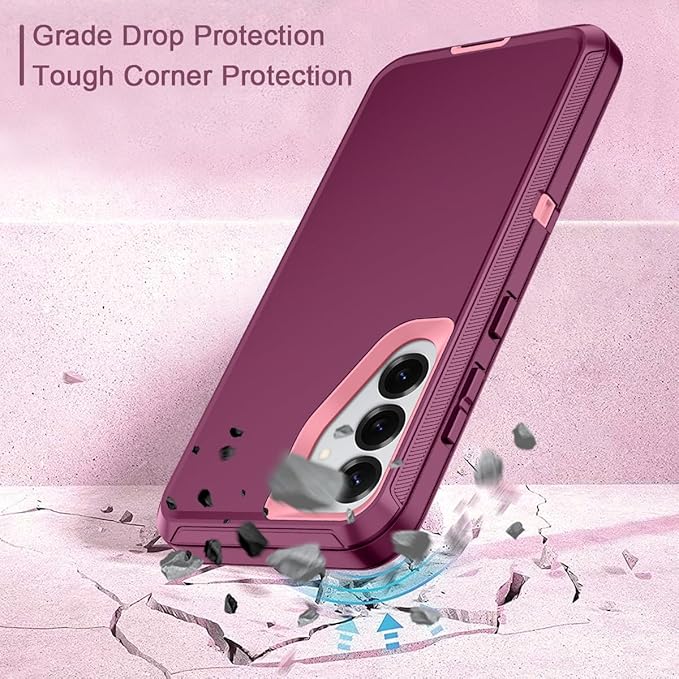 for Samsung Galaxy S25 Plus Case Heavy Duty Protective Shockproof Dropproof 3-Layer Full Body Protection [Without Screen Protector] Tough Rugged Case for Galaxy S25 Plus,Purple/Pink