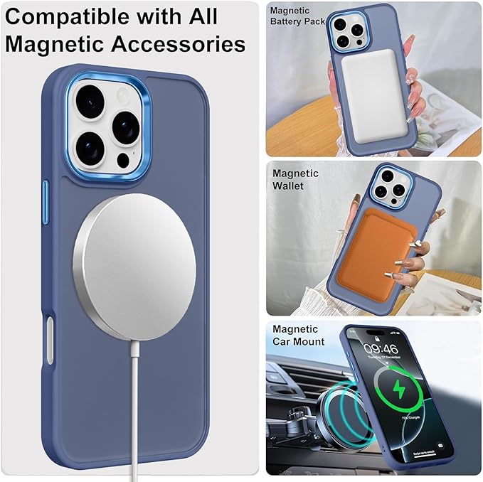 ZIYE Blue Case for iPhone 16 Pro Case with Stand [Compatible with MagSafe] Slim Heavy Duty Protection Military Grade Shockproof Magnetic Cover with 360 Rotatable Ring Kickstand for Women Men