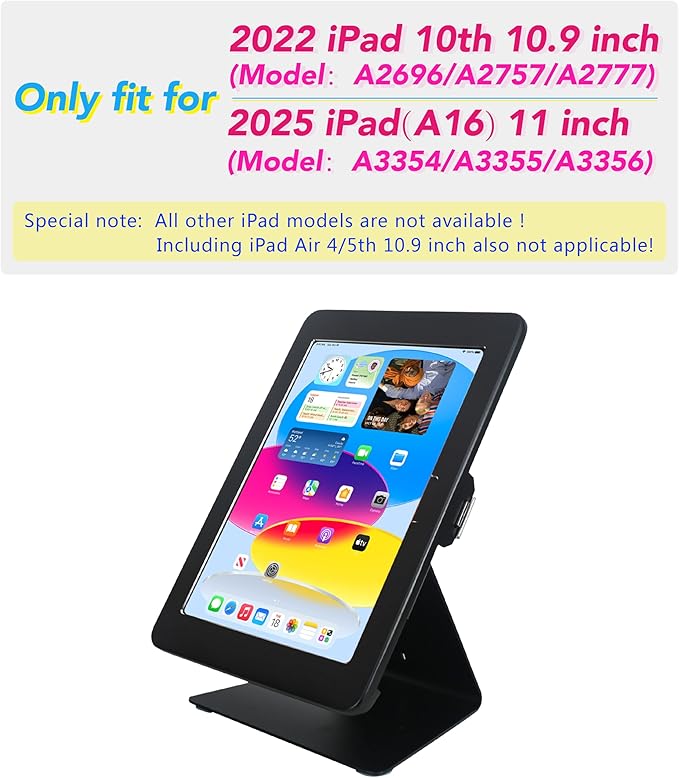 Desktop Anti-Theft Security Stand Holder for 2025 iPad 11" (A16) 11th/ 2022 iPad 10.9" 10th Gen.,with Lock and Key,Flip &360°Rotating Horizontal or Vertical Design(Black)
