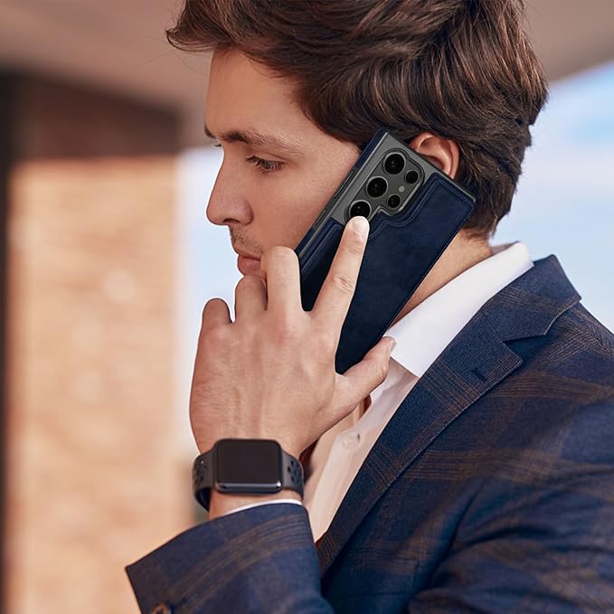 DJDUCK Designed for Samsung Galaxy S25 Ultra Case Wallet with Card Holder, [Magnetic Clasp Cover] [RFID Blocking Leather Protection] Shockproof Women Men Cases for Samsung S25 Ultra Dark Blue