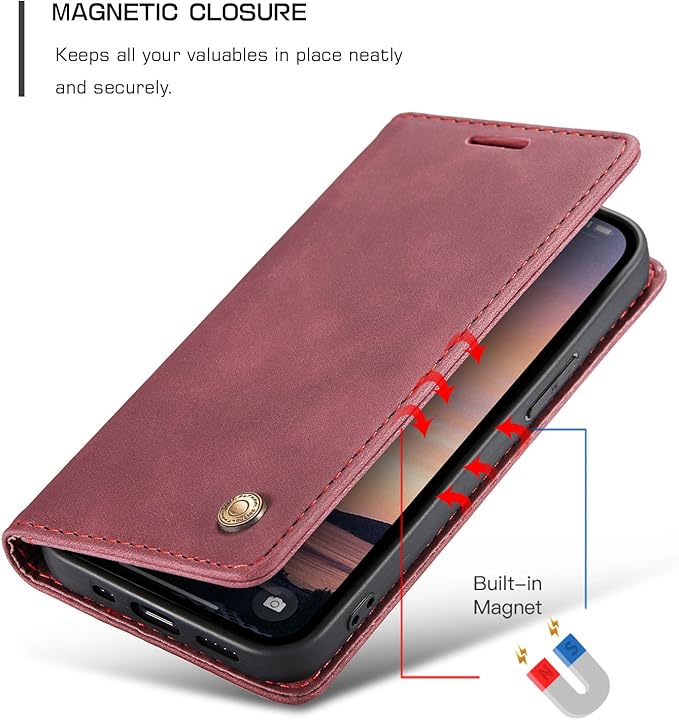 QLTYPRI Case for iPhone 16e, Vintage PU Leather Wallet Case Card Slot Kickstand Magnetic Closure Shockproof Flip Folio Cover for iPhone 16e - Red