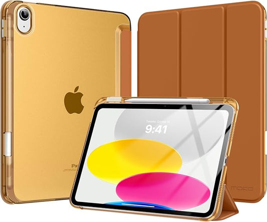 MoKo for iPad (A16) 11th Generation Case 11 Inch 2025, iPad 10th Generation Case 10.9 Inch 2022 with Pencil Holder, Slim Light Trifold Protective Cover with Hard PC Translucent Back Shell, Dark Coffee