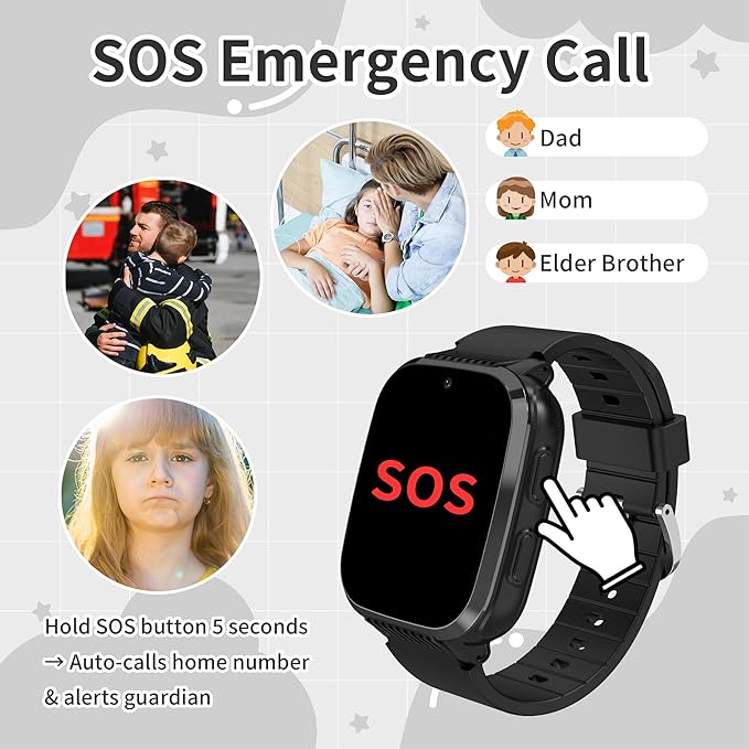 4G Kids Smart Watch Boys with GPS Tracker Video Calling Texting, Waterproof Smartwatches Age 5-13, One-Key SOS Call Voice Chat Cell Phone Watch with Alarm Clock Game HD Camera (Black)