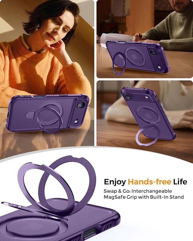 MOCCA Compatible with iPhone Air Case with Magnetic Invisible Stand [Full Camera Protection] [Compatible with Magsafe] Military Drop Shockproof Translucent Matte Phone Case Cover 6.5",Deep Purple