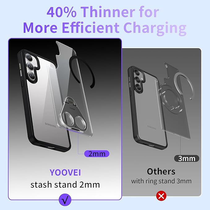 for Samsung Galaxy S24+ (Plus) Case Clear with Ring Holder,Kickstand 360°Rotatable Invisible Magnetic Built-in Stand [Compatible with MagSafe] [Drop Protection] Slim Soft Edge Cover,Black