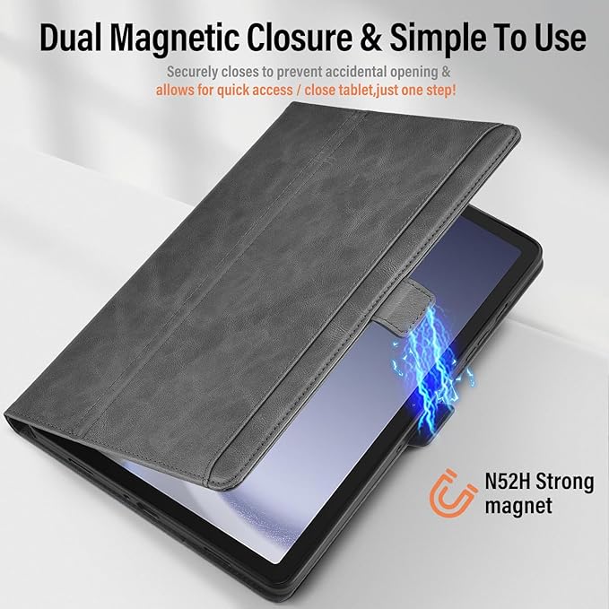 Handmade Case for Samsung Galaxy Tab A9 Plus/A9+ 5G Tablet 11 Inch 2023 SM-X210/SM-X216/SM-X218u with Pocket,Multi Angles,Magnetic Closure,Vegan Leather Folio Cover,Auto Sleep/Wake,Gray