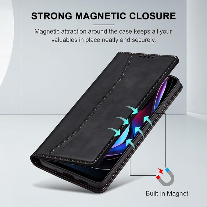 Jasonyu Flip Wallet Case for Motorola Edge 5G UW/Moto Edge (2021),Leather Magnetic Folio Cover with Card Holder,Kickstand - TPU Shockproof Durable Protective Phone Case,Black