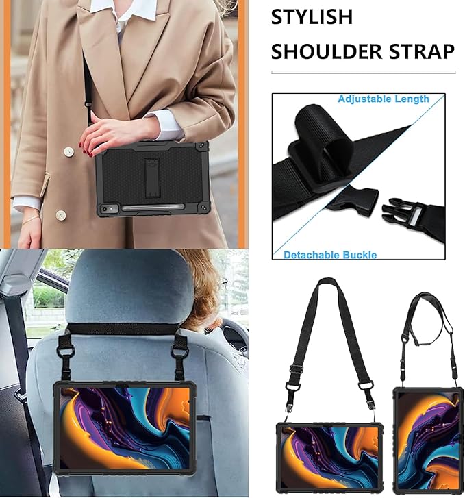 Case for Lenovo Tab P12 12.7 Inches Tablet Case,Heavy-Duty Drop-Proof Shockproof Hybrid Kids Protective Case for Lenovo tab P12/Xiaoxin Pad Pro 12.7" Tablet Case TB370FU/TB371FC (Black/Black)